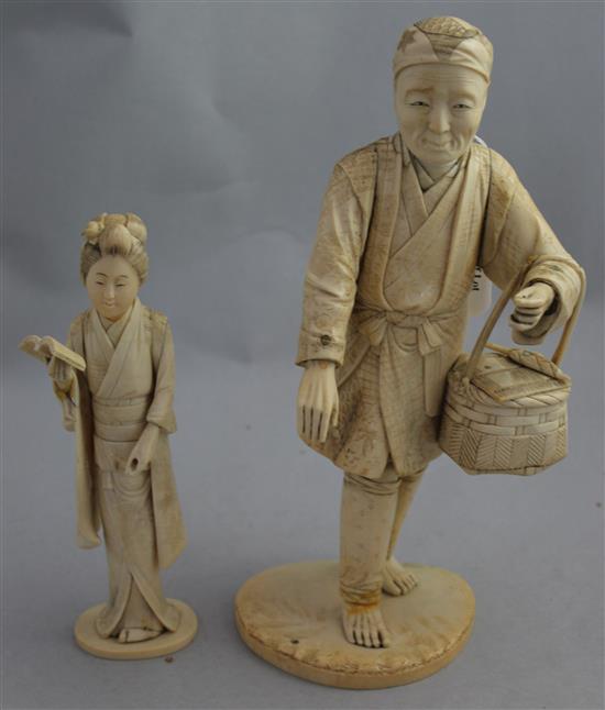 Three Japanese bone and ivory sectional figures, early 20th century, 24.5cm - 17.5cm, losses